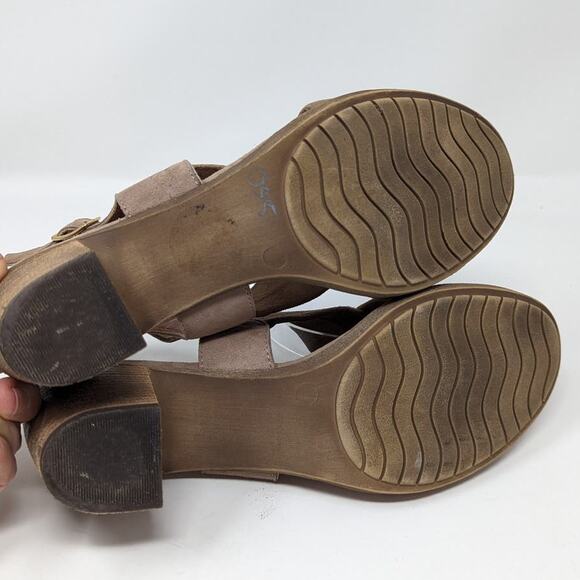 Mariella Suede Open Toe Sling Back Block Heel Sandal Tan - Picture 4 of 11